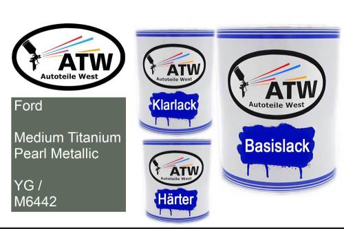 Ford, Medium Titanium Pearl Metallic, YG / M6442: 1L Lackdose + 1L Klarlack + 500ml Härter - Set, von ATW Autoteile West.
